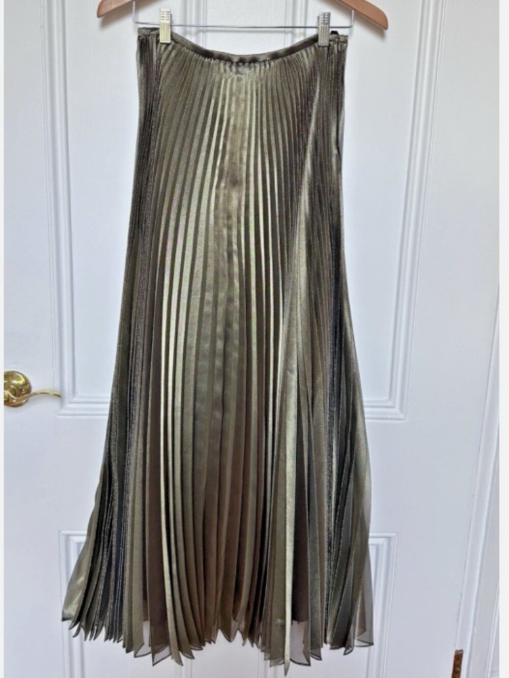 LAFAYETTE 148 Dark Gold Shimmer Flouncy Pleated Maxi Skirt Size 2